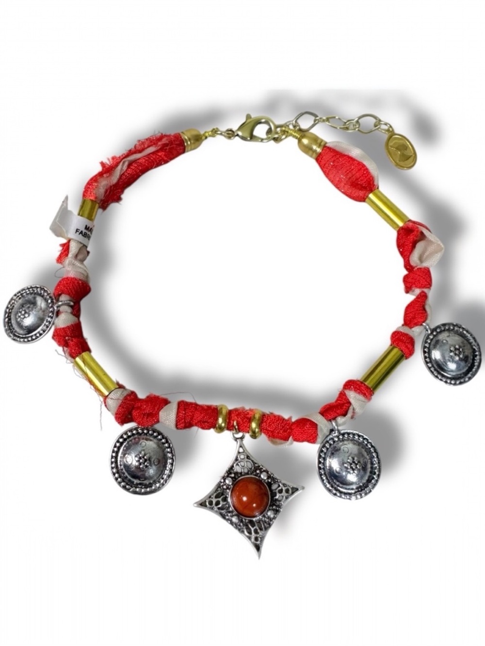 Free People Ariana Ost Bohemian Beach Blakely Charm Anklet Red Silver NWT